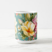 Uitstekende roze, gele Magnolia met witte bloemen Koffiemok (Center)