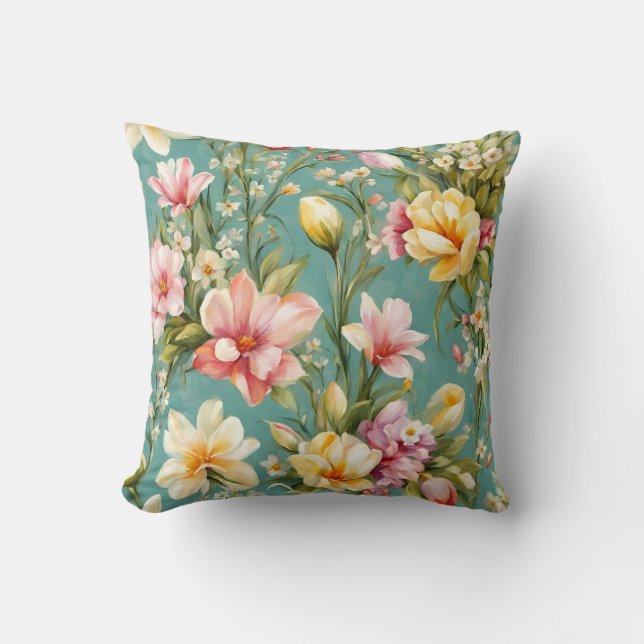 Uitstekende roze, gele Magnolia met witte bloemen Kussen (Voorkant)