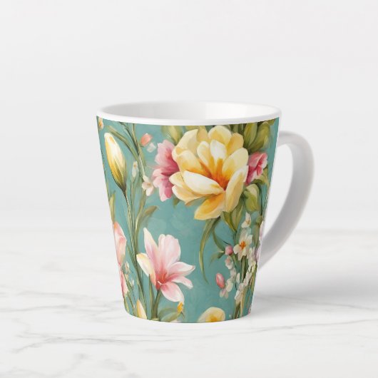 Uitstekende roze, gele Magnolia met witte bloemen Latte Mok (Rechterhoek)