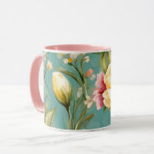 Uitstekende roze, gele Magnolia met witte bloemen Mok (Voorkant links)