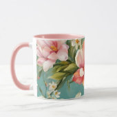 Uitstekende roze, gele Magnolia met witte bloemen Mok (Links)