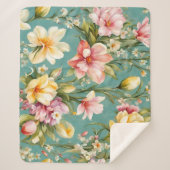 Uitstekende roze, gele Magnolia met witte bloemen Sherpa Deken (Voorkant)