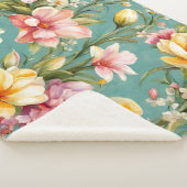 Uitstekende roze, gele Magnolia met witte bloemen Sherpa Deken (3/4)