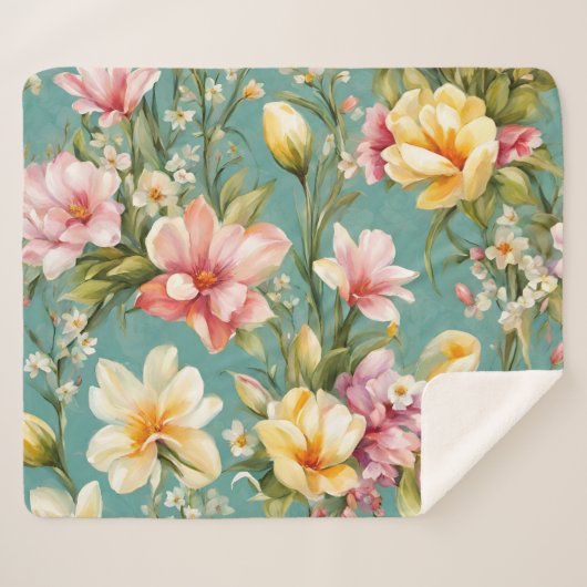 Uitstekende roze, gele Magnolia met witte bloemen Sherpa Deken (Voorkant (horizontaal))