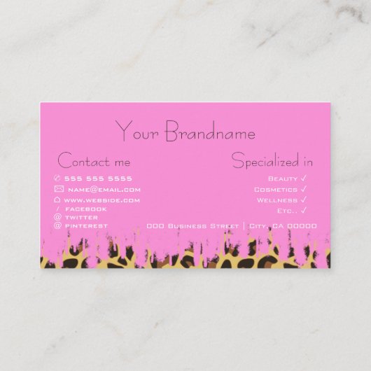 Uitstekende roze luipaard patroon aangepaste diens visitekaartje (Achterkant)