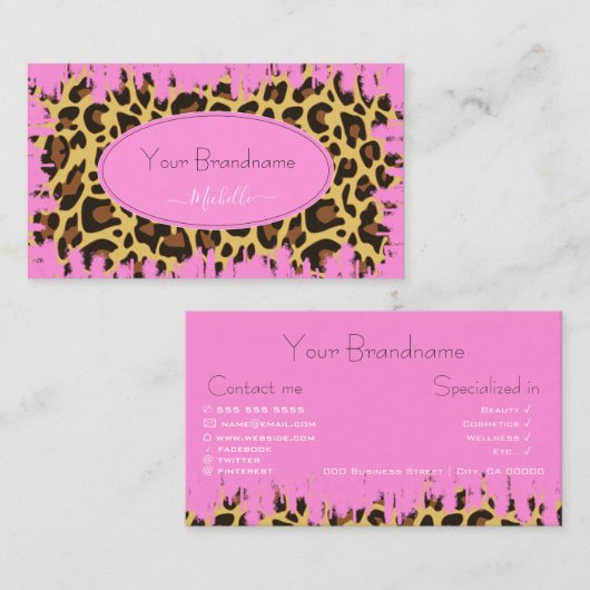 Uitstekende roze luipaard patroon aangepaste diens visitekaartje (Voorkant / Achterkant)