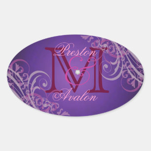 Uitstekende Roze Scroll Monogram Paarse Sticker