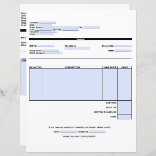 Uitstekende sjabloon factuur (Voorkant / Achterkant)