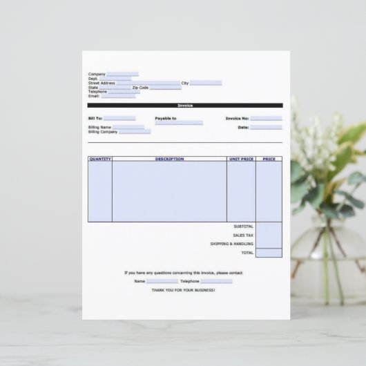 Uitstekende sjabloon factuur (Staand voorkant)