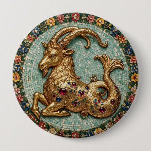 Uitstekende Steenbok 3 D Gouden Mozaïekstijl Ring Ronde Button 4,0 Cm