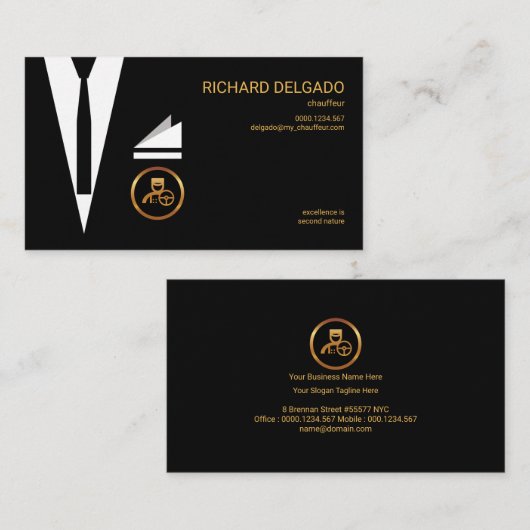 Uitstekende stijlvolle Suit Modern Chic Chauffeur Visitekaartje (Voorkant / Achterkant)