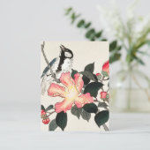 Uitstekende tit op aftakking met roze bloemen schi briefkaart (Staand voorkant)