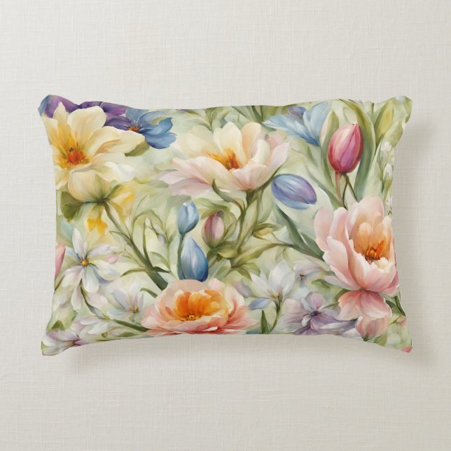 Uitstekende verfijnde lentebloemen. Schilderen Accent Kussen (Voorkant)