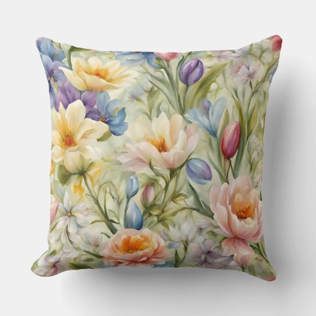 Uitstekende verfijnde lentebloemen. Schilderen Kussen (Voorkant)