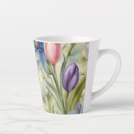 Uitstekende verfijnde lentebloemen. Schilderen Latte Mok