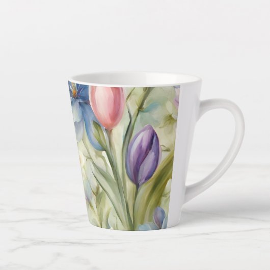 Uitstekende verfijnde lentebloemen. Schilderen Latte Mok (Rechts)