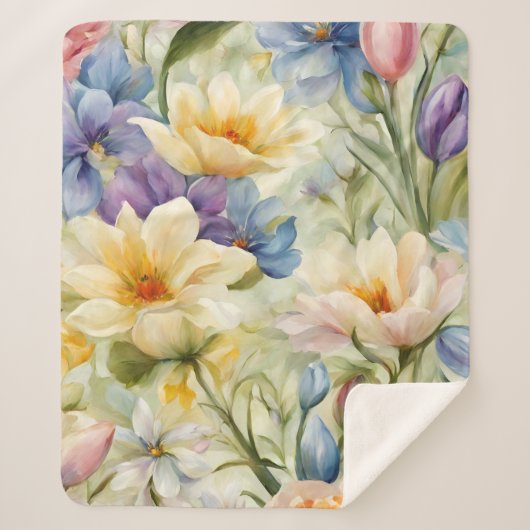 Uitstekende verfijnde lentebloemen. Schilderen Sherpa Deken (Voorkant)