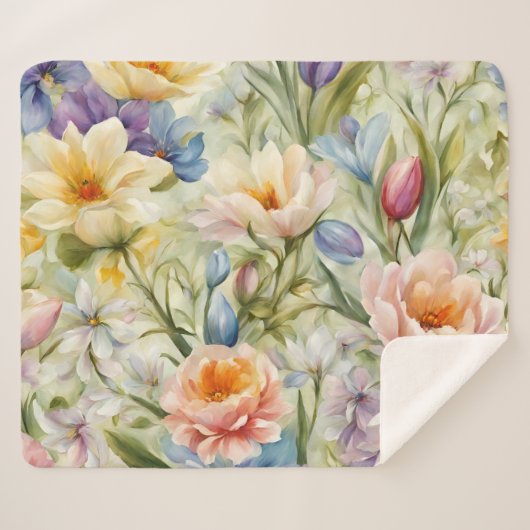 Uitstekende verfijnde lentebloemen. Schilderen Sherpa Deken (Voorkant (horizontaal))