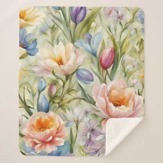 Uitstekende verfijnde lentebloemen. Schilderen Sherpa Deken (Voorkant)