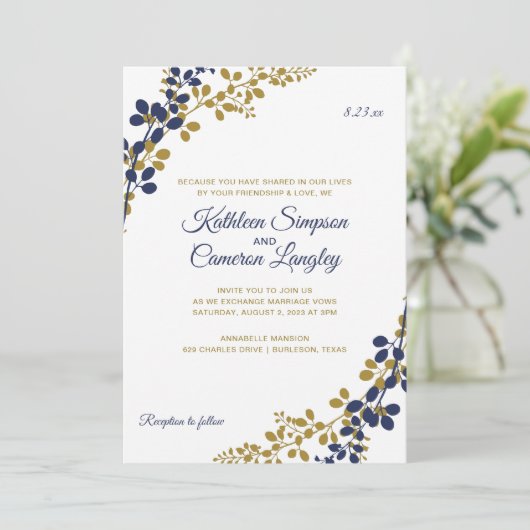 Uitstekende wijnstokken bruiloft uitnodiging | Mar (Staand voorkant)