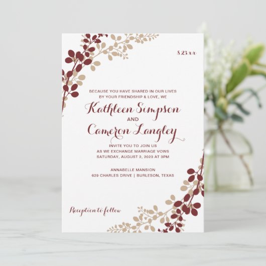 Uitstekende wijnstokken uitnodiging- Bourgogne & T Kaart (Staand voorkant)