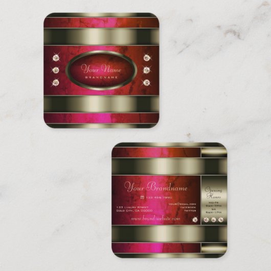 Uitstekende zilver met rode roze verloopmarmer vierkante visitekaartje (Voorkant / Achterkant)