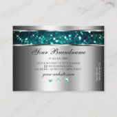 Uitstekende zilveren Blauwgroen glitter sprankelen Visitekaartje (Achterkant)