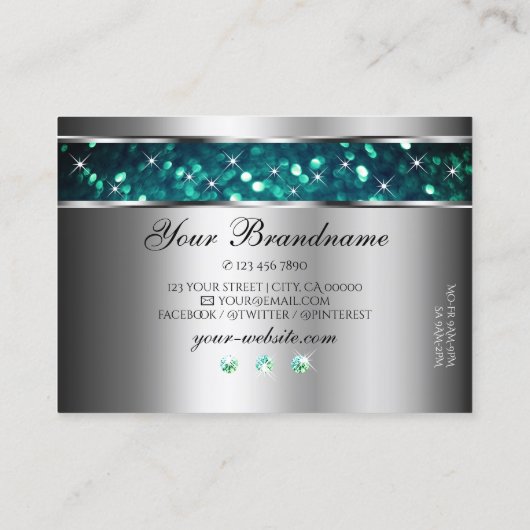 Uitstekende zilveren Blauwgroen glitter sprankelen Visitekaartje (Achterkant)