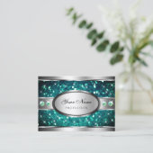 Uitstekende zilveren Blauwgroen glitter sprankelen Visitekaartje (Staand voorkant)