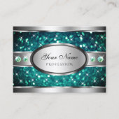 Uitstekende zilveren Blauwgroen glitter sprankelen Visitekaartje (Voorkant)
