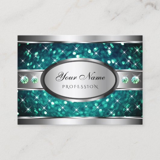 Uitstekende zilveren Blauwgroen glitter sprankelen Visitekaartje (Voorkant)