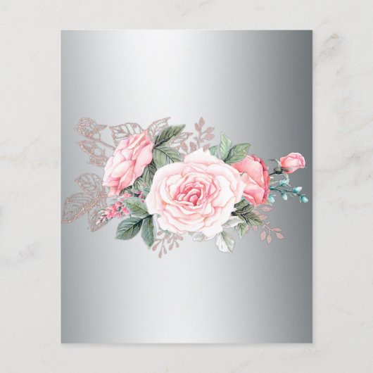 Uitstekende zilveren budget bloemenbruiloft uitnod flyer (Achterkant)