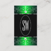 Uitstekende zwart groene Ornamenten Initialen Visitekaartje (Voorkant)