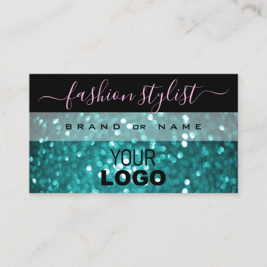 Uitstekende zwarte Blauwgroen mousserende glitter  Visitekaartje (Voorkant)