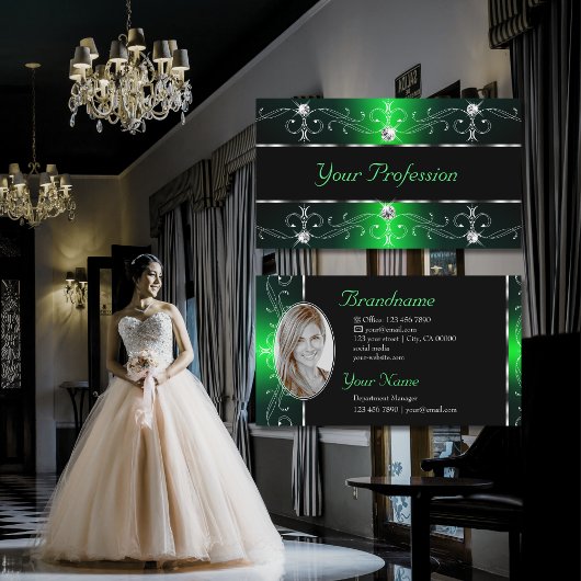 Uitstekende zwarte groene  Grenzen met foto Visitekaartje