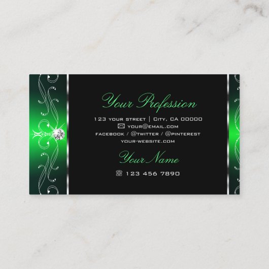 Uitstekende zwarte groene  grenzen Ornamenten Visitekaartje (Achterkant)