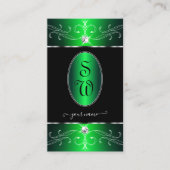 Uitstekende zwarte groene  Ornamenten Monogram Visitekaartje (Voorkant)