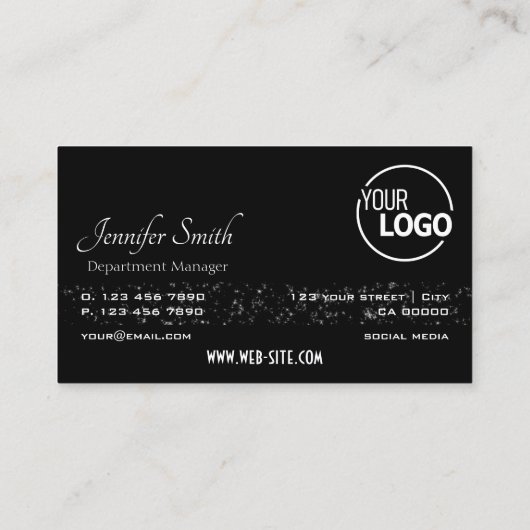 Uitstekende zwarte kleine glitter sterren en Logo  Visitekaartje (Achterkant)