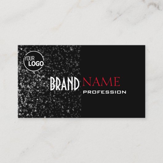 Uitstekende zwarte kleine glitter sterren en Logo  Visitekaartje (Voorkant)
