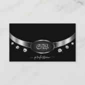 Uitstekende zwarte zilver met Monogram Diamonds Visitekaartje (Voorkant)