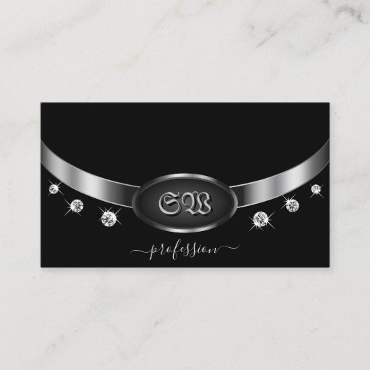 Uitstekende zwarte zilver met Monogram Diamonds Visitekaartje (Voorkant)