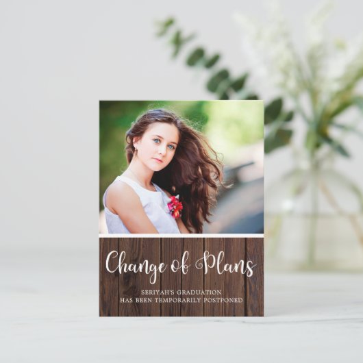 Uitstel Afstuderen Rustic Wood Briefkaart (Staand voorkant)