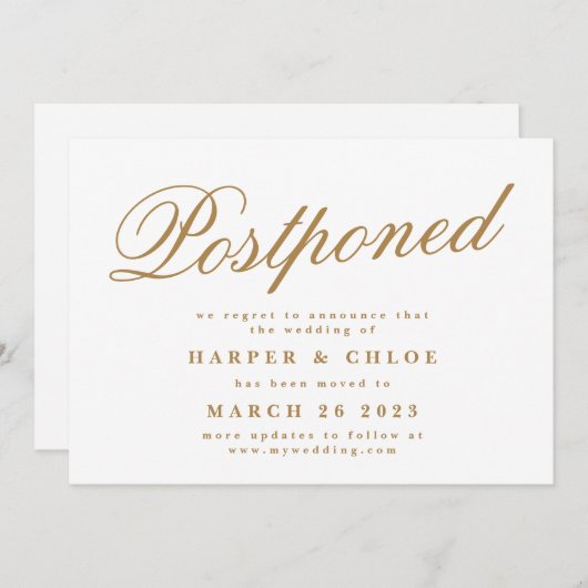 Uitstel bruiloft bijwerken Witte wijzigingsdatum Save The Date (Voorkant / Achterkant)
