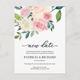 Uitstel bruiloft bloemendecor nieuwe datum briefkaart