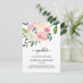 Uitstel bruiloft met bloemendecor update briefkaart (Staand voorkant)