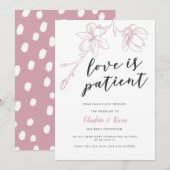 Uitstel Bruiloft met Roze Bloemen 'Liefde is Gedul Aankondiging (Voorkant / Achterkant)