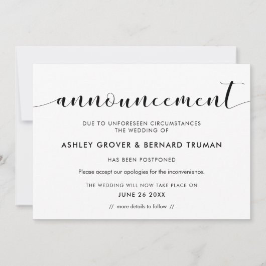 Uitstel huwelijk Nieuwe Datum aankondiging kaart (Voorkant)