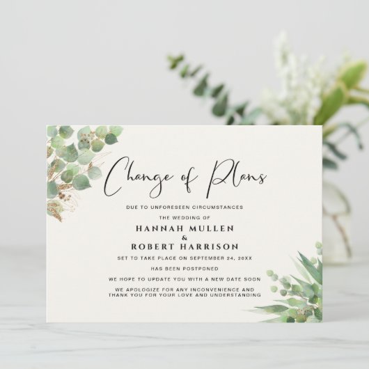 Uitstel Huwelijk Wijziging Plannen Eucalyptus Crèm Aankondiging (Staand voorkant)