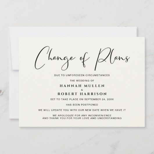 Uitstel Huwelijk Wijziging van Plannen Crème Aankondiging (Voorkant)
