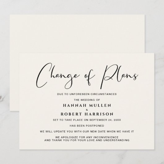 Uitstel Huwelijk Wijziging van Plannen Crème Aankondiging (Voorkant / Achterkant)
